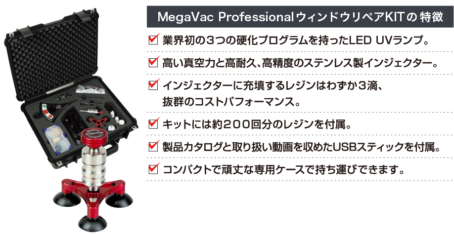 MegaVac ProfessionalウィンドウリペアKITの特徴